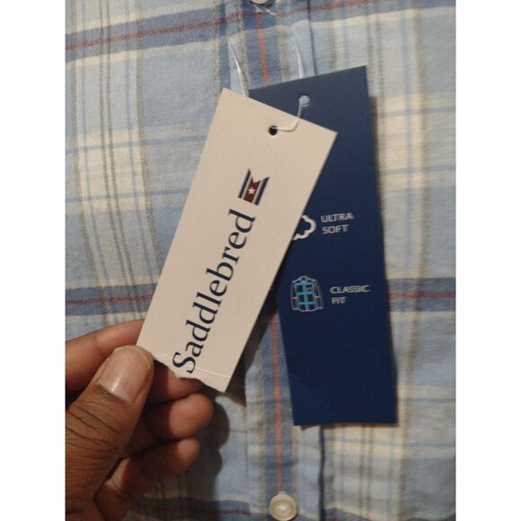 NEW NWT Men's Saddlebred Comfort Flex Classic Fit Button Shirt Blue Plaid Medium - Picture 2 of 11